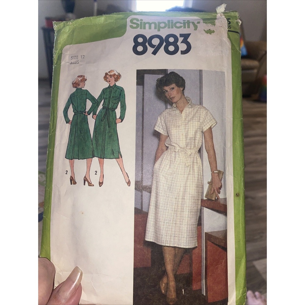 Vintage Simplicity 8983 Dress Sewing Pattern Size 12 Cut Complete Shirt Dress